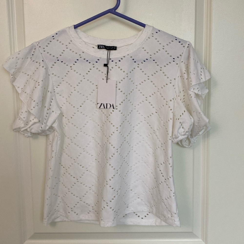 Zara Embroidered Perforated Top White Color
